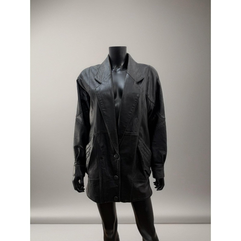 GIII Leather Vintage‎ Black Genuine Leather Jacket Blazer Style Size S